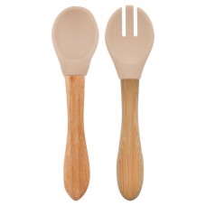 Minikoioi Dig in Silicone Spoon and Fork Set Bubble Beige