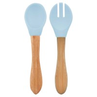 Minikoioi Dig in Silicone Spoon and Fork Set Mineral Blue