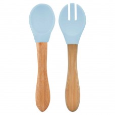 Minikoioi Dig in Silicone Spoon and Fork Set Mineral Blue