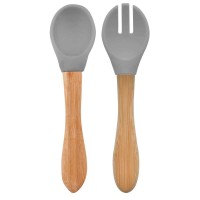 Minikoioi Dig in Silicone Spoon and Fork Set Powder Grey
