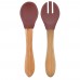 Minikoioi Комплект Dig In вилица и лъжица бамбук и силикон Velvet Rose