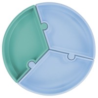 Minikoioi Силиконова чиния от 3 части Puzzle с вакуум, Blue - Green