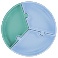 Minikoioi Силиконова чиния от 3 части Puzzle с вакуум, Blue - Green Minikoioi Силиконова чиния от 3 части Puzzle с вакуум, Blue - Green