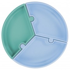 Minikoioi Силиконова чиния от 3 части Puzzle с вакуум, Blue - Green