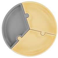 Minikoioi Силиконова чиния от 3 части Puzzle с вакуум, Yellow - Grey