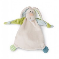 NICI Мека играчка - кърпичка за гушкане Зайче със зелено ухо 25х25см.
