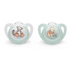 Nuk Силиконова залъгалка Мечо Пух 6-18 месеца 2 броя с кутийка за съхранение и стерилизация