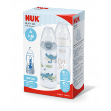 NUK First Choice+ Twin Temperature control РР Baby Bottles 300 ml with silicone teats, 2 pieces Boy