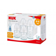 NUK First Choice+ Starter Set with 4 Temperature Control Glass Baby Bottles in basket