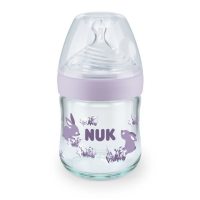 Nuk Nature Sense Softer Temperature Control 120ml Glass Bottle Silicone Teat (0m+) size S, Purple