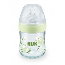 Nuk Nature Sense Softer Temperature Control 120ml Glass Bottle Silicone Teat (0m+) size S, Green
