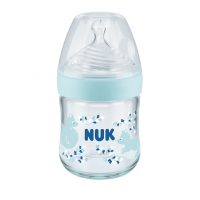 Nuk Nature Sense Softer Temperature Control 120ml Glass Bottle Silicone Teat (0m+) size S, Blue
