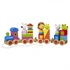 Orange Tree Toys Голям дървен влак, пъзел за дърпане и сортер