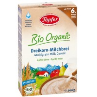 Topfer Био млечна каша Lactana® с три вида зърна, ябълка и круша - 6 месеца +