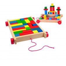 Woody Дървен конструктор с количка 