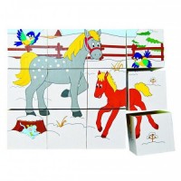 Woody Wooden blocks with pictures Happy train and animals 