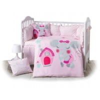 Kikka Boo 6-elements Bedding Set with cot bumper Pink House