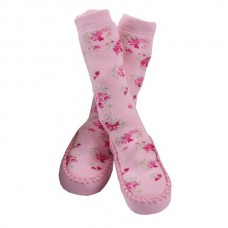 Minene Бебешки пантофи с чорап розови цветя