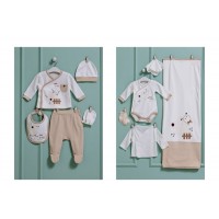 Caramell baby Комплект за изписване 10 части Органичен памук, Бежово с бяло