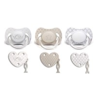 Suavinex Анатомична залъгалка силикон 6-18м White collection с клипс