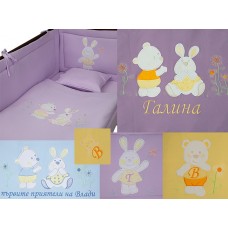 Ласка Детски спален комплект от 9 части Зайче и Мече с персонална бродерия