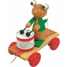 Woody Toy pull Drum Frog