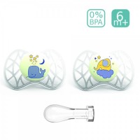 Nuvita Анатомични силиконови залъгалки AIR55 SYM 2 броя 6месеца+ светещи