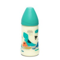 Шише 270 мл. силиконов биберон 3P  Light Blue Dino  - Suavinex
